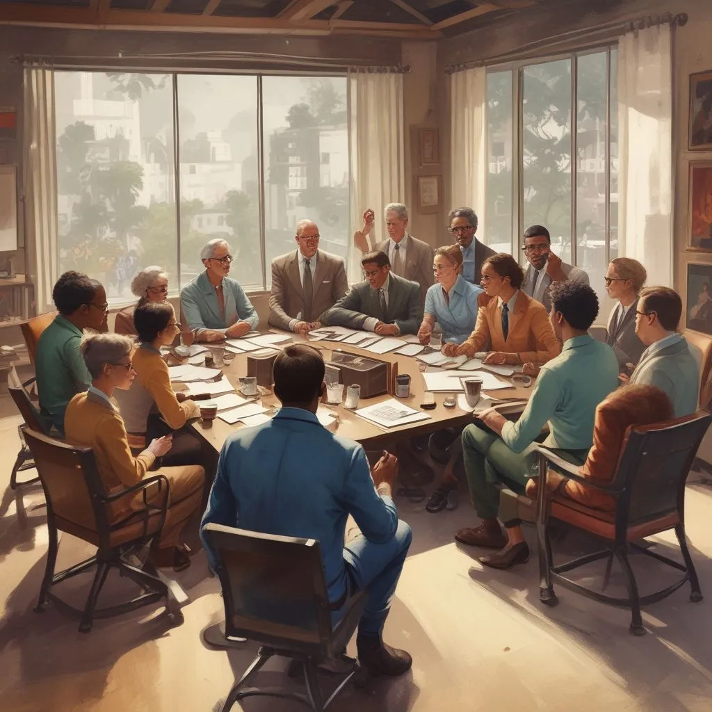 an image of a diverse group of professionals discussing strategies