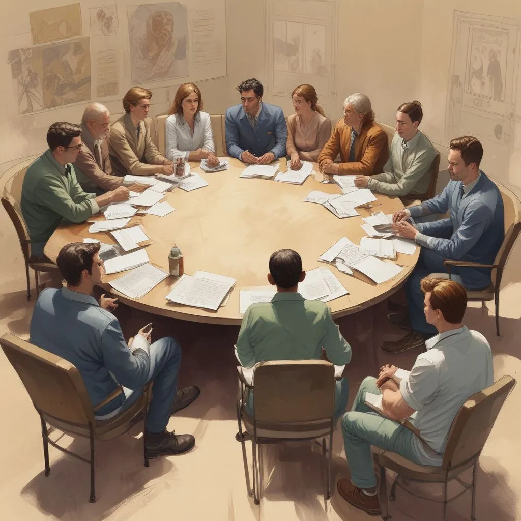 an image of a group discussion among professionals