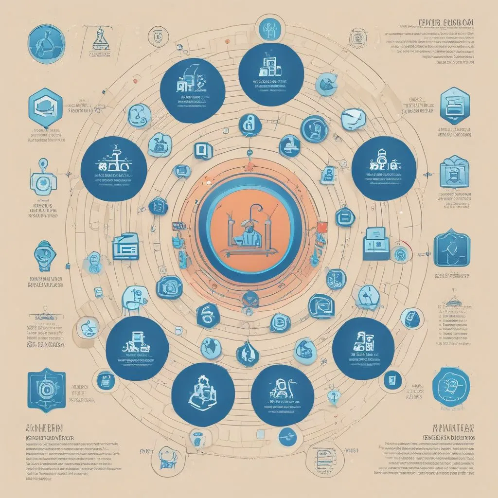 career cluster infographic style scene with icons for AI, cybersecurity, healthcare, product design, finance tech, realistic modern design