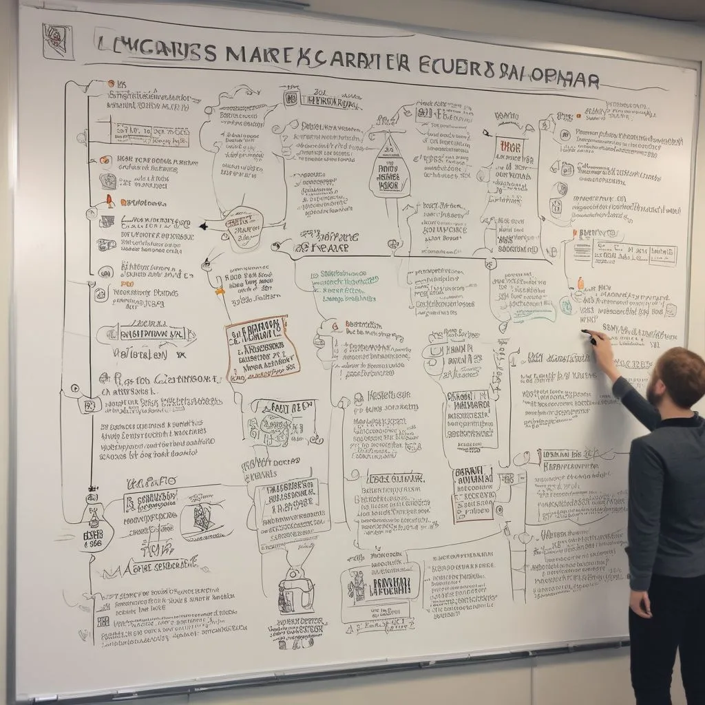 Career roadmap infographic on a whiteboard with milestones: assessment, shortlist, skills, projects, internships, placement; clean modern office; realistic