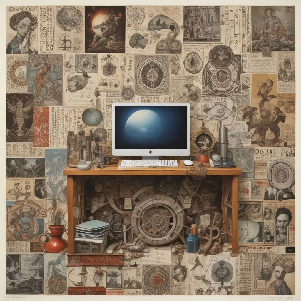 collage of cultural symbols and workspaces