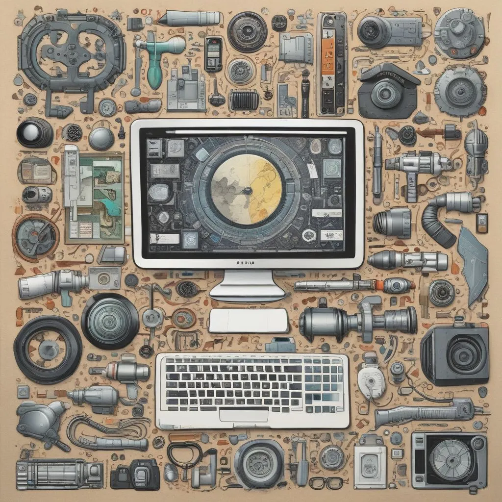 collage of digital tools, AI technologies, and teamwork