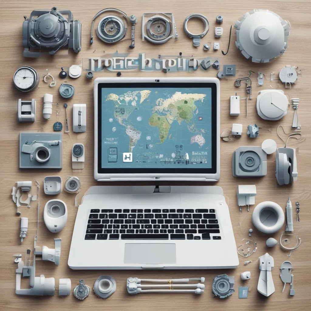 Collage of emerging careers in 2026: AI, cybersecurity, healthcare, sustainability, product design; modern flat lay with icons and laptop; realistic style