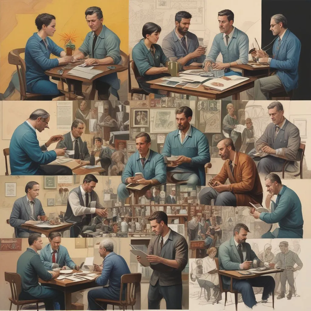collage of professionals from different fields working together