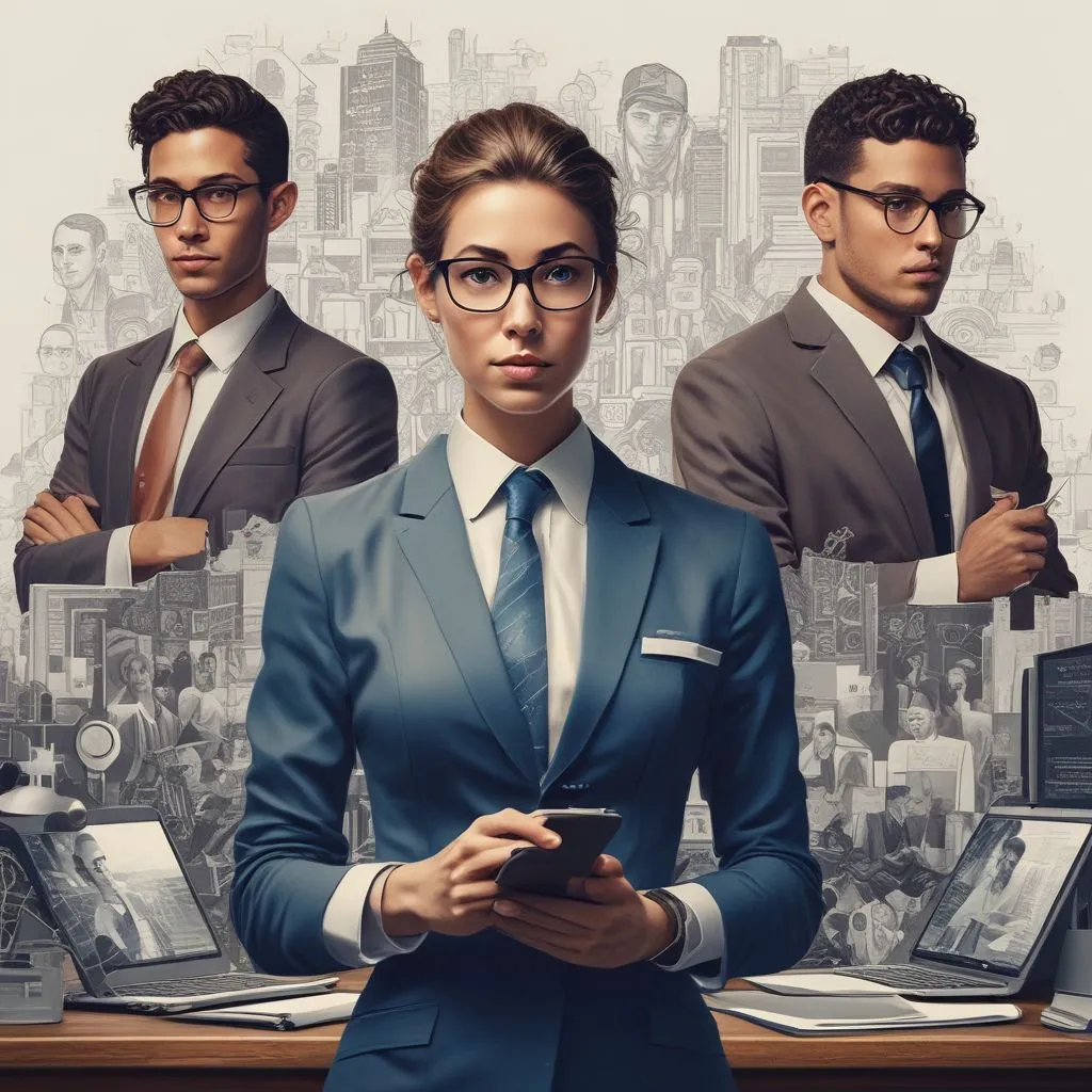 collage-style scene of diverse young professionals: cybersecurity analyst, UX designer, healthcare worker, data analyst, modern 2026 workplace, realistic photo