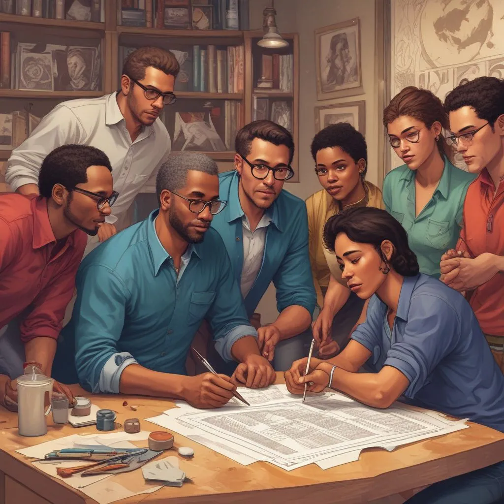 diverse team members collaborating on a project