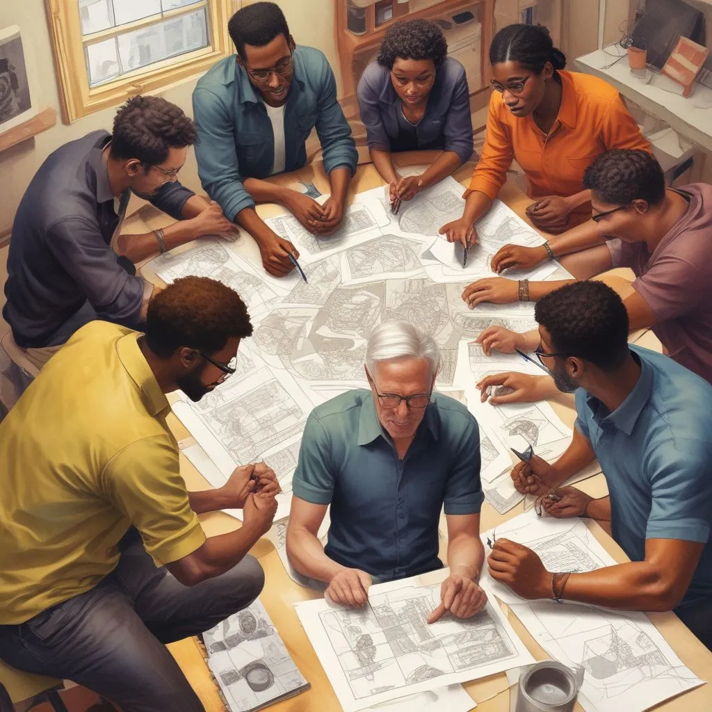 group of diverse professionals collaborating on a project