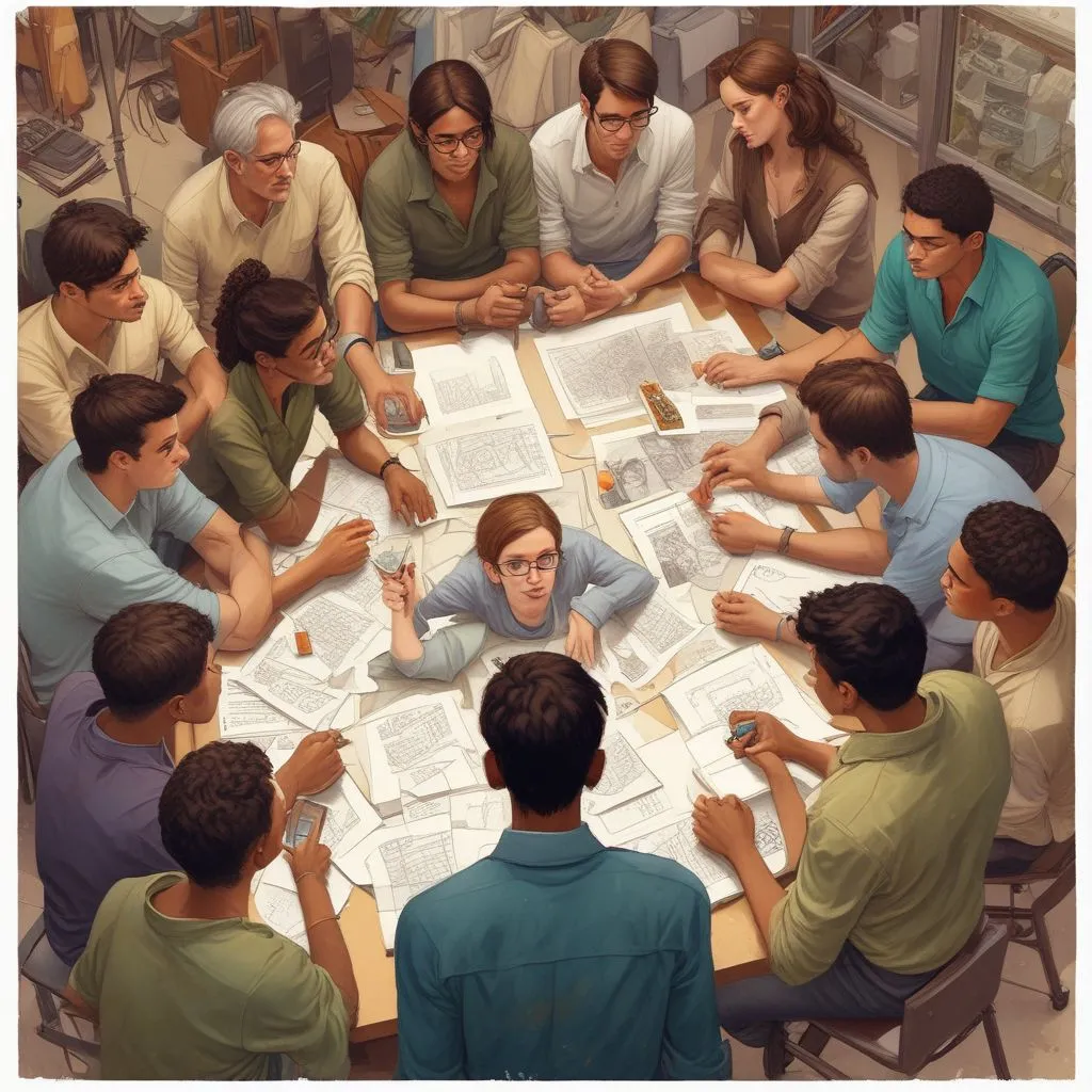 Group of diverse students and professionals brainstorming