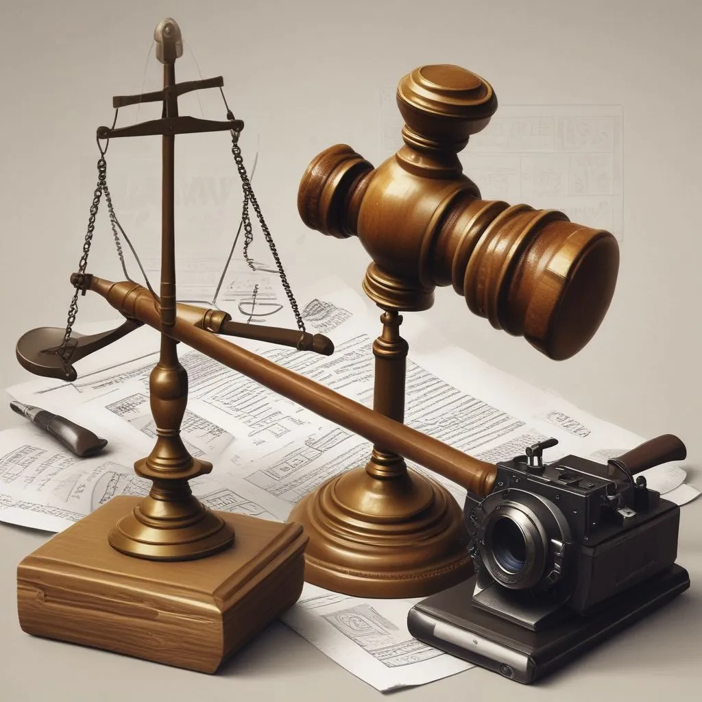 Humanities student exploring careers: law gavel, camera, design tools, psychology symbols, realistic photo