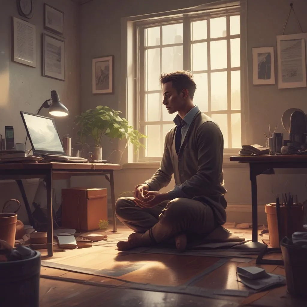 Image of a person meditating at work to symbolize emotional resilience
