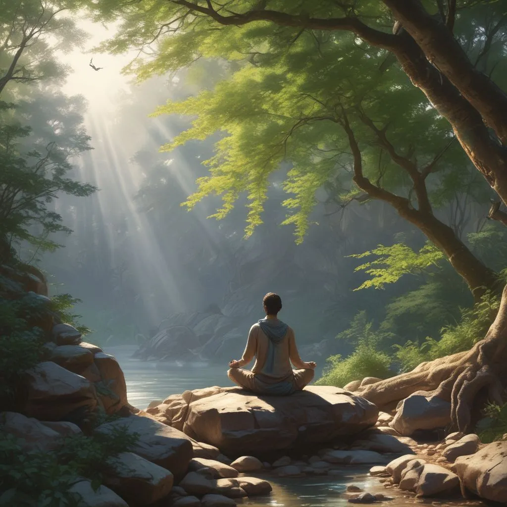 Image of a person meditating in a peaceful environment