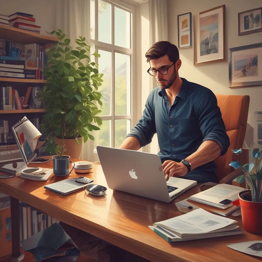 Image of a professional working from home with a laptop, balancing work and personal life.