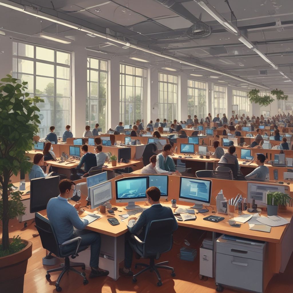people working in a hybrid office environment