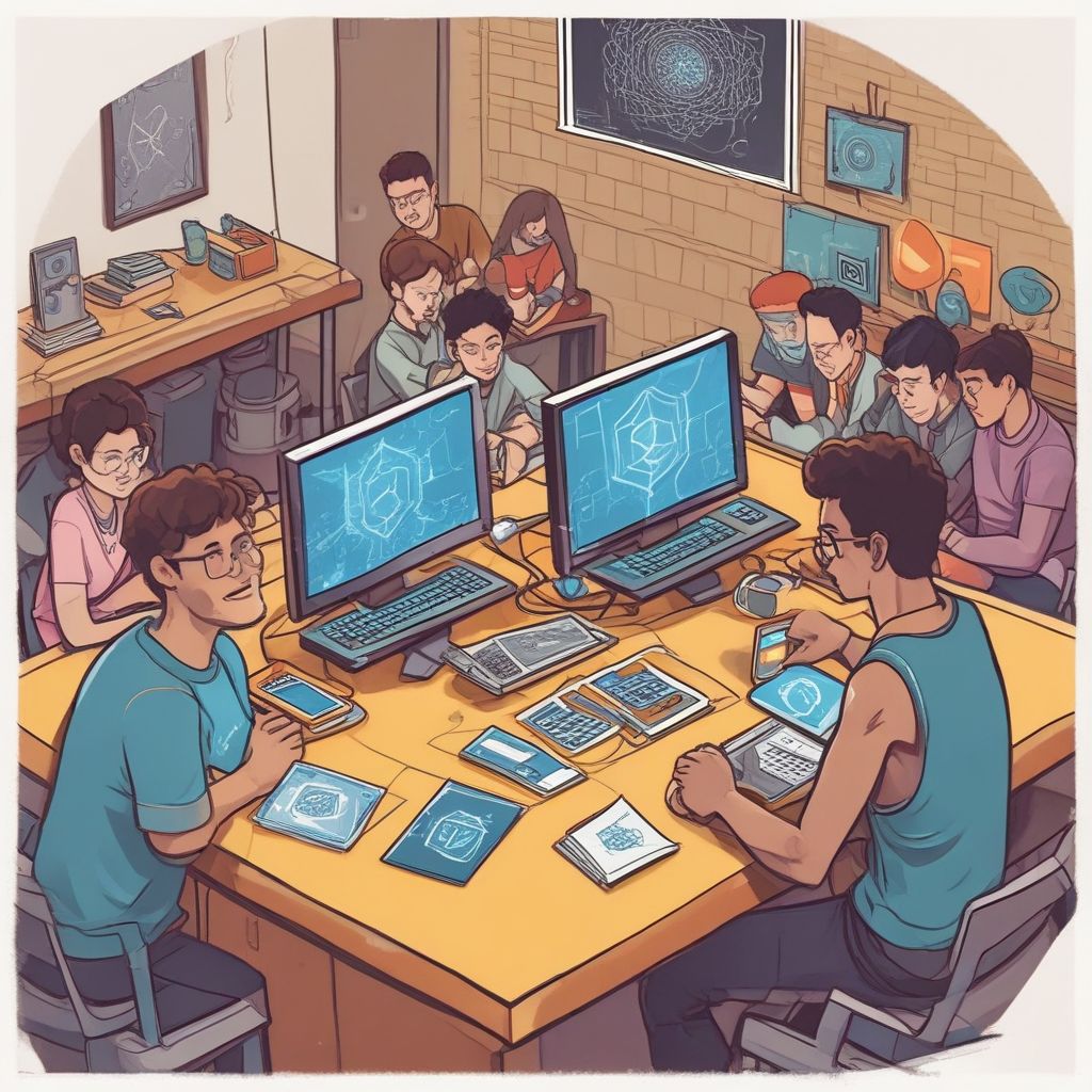 students using digital devices to explore blockchain education