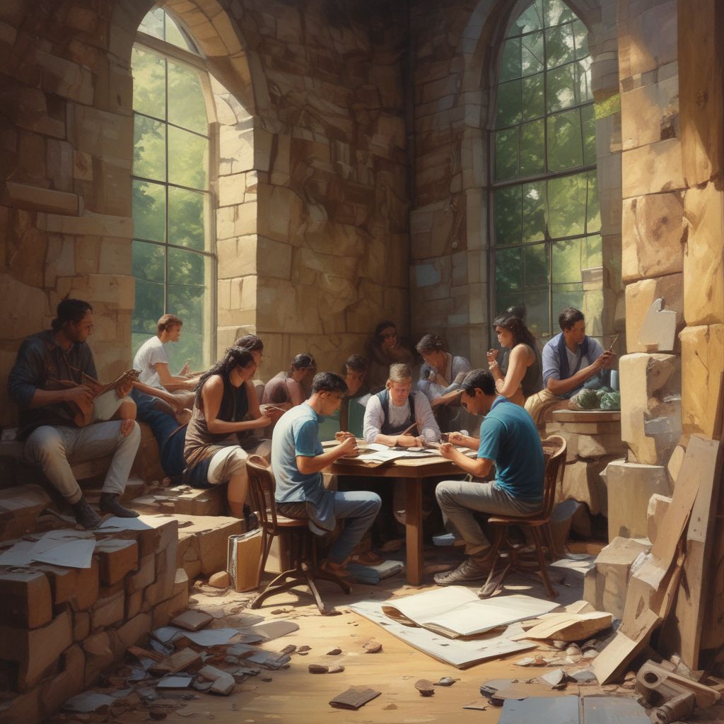 students collaborating in a challenging environment