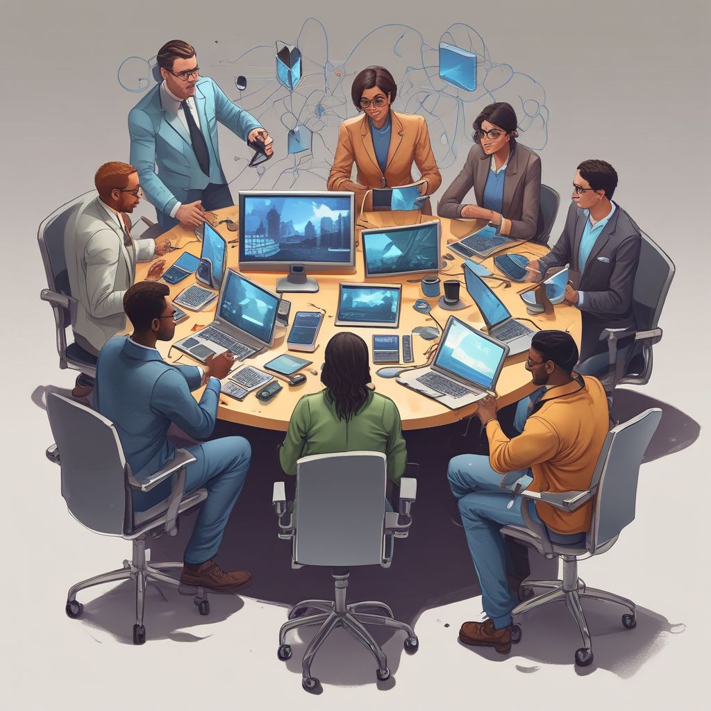 image of a diverse group of professionals collaborating with technology