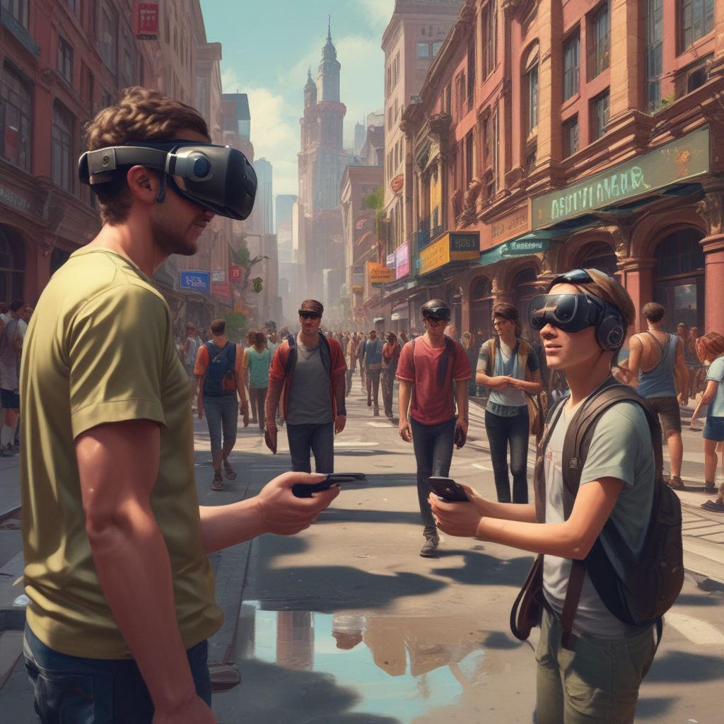 students engaging with VR in a foreign city