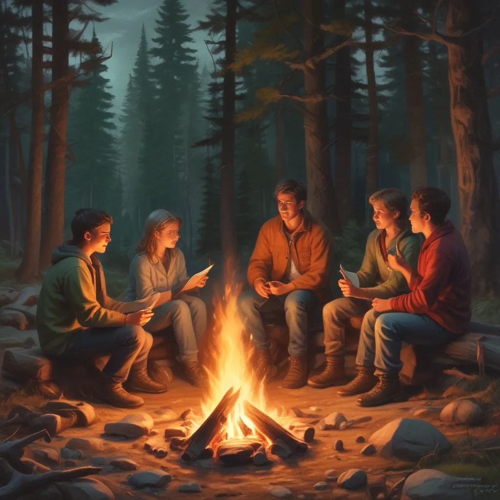 students sharing stories around a campfire