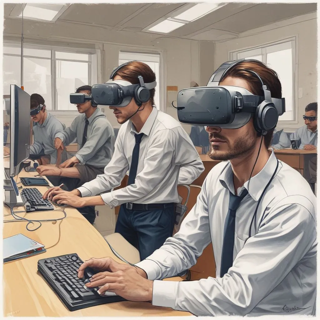 students using virtual reality for training