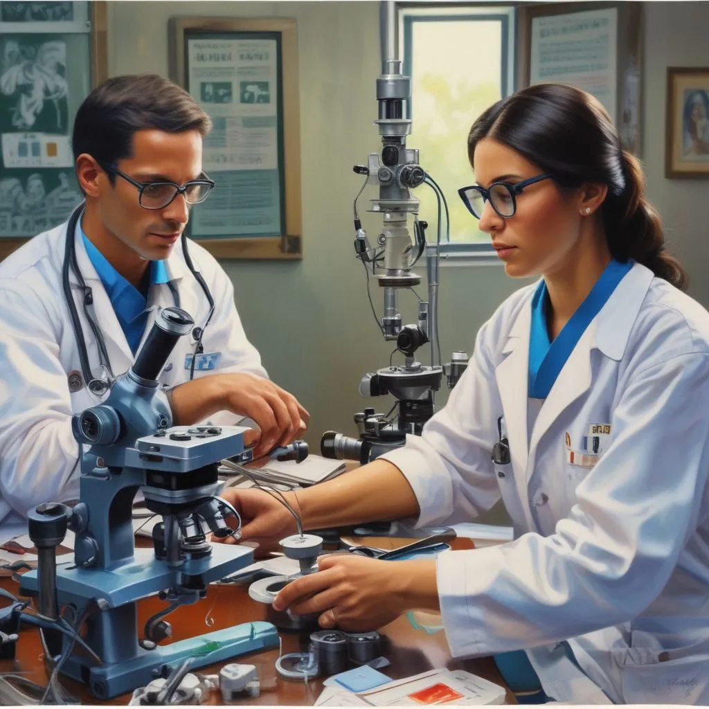 Medical and allied health collage: stethoscope, lab microscope, nurse, physiotherapy session, Indian hospital setting, realistic photo