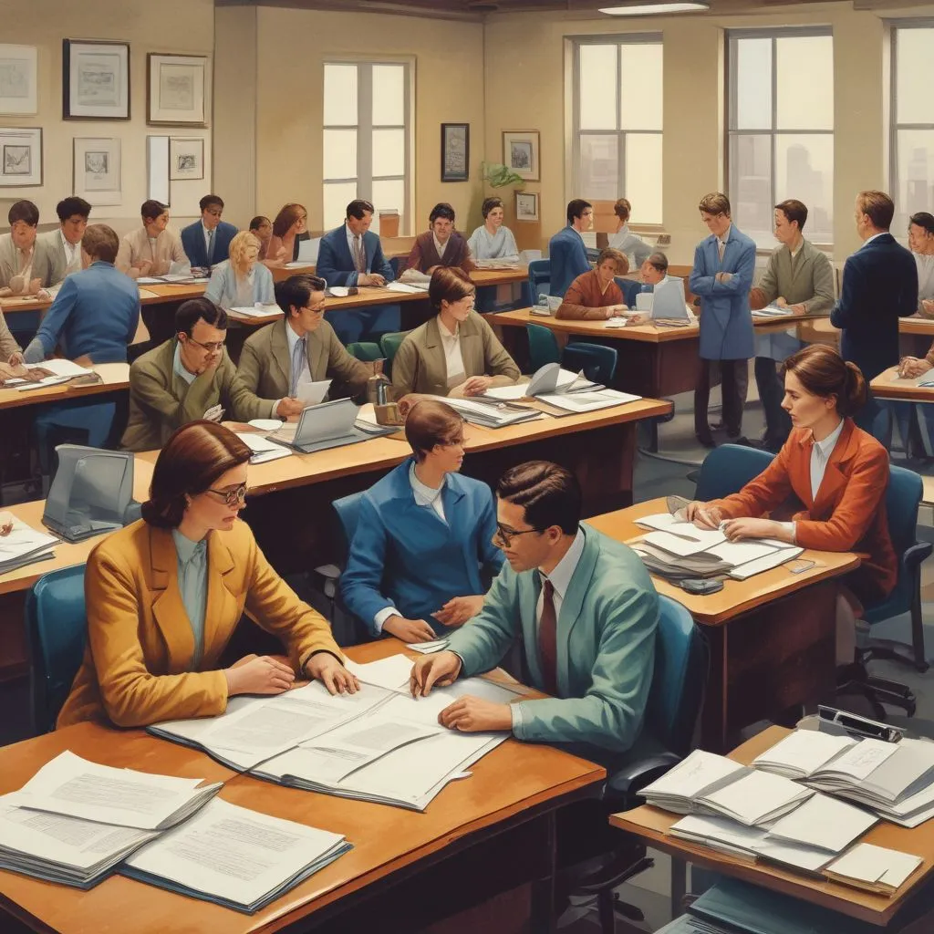 office workers engaged in career planning