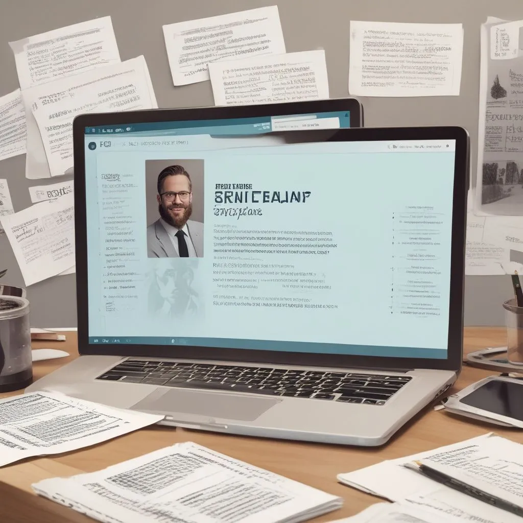 Realistic image of a student portfolio on a laptop screen showing projects, certificates, and internship timeline, with a notebook labeled “Future-proof skills” beside it