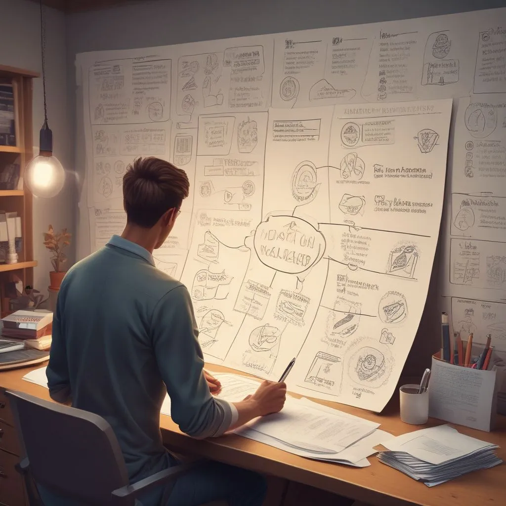 Realistic scene of a student career roadmap on paper with icons for skill credits (internship, project, certificate) and a counsellor pointing to a pathway; clean modern desk, warm lighting