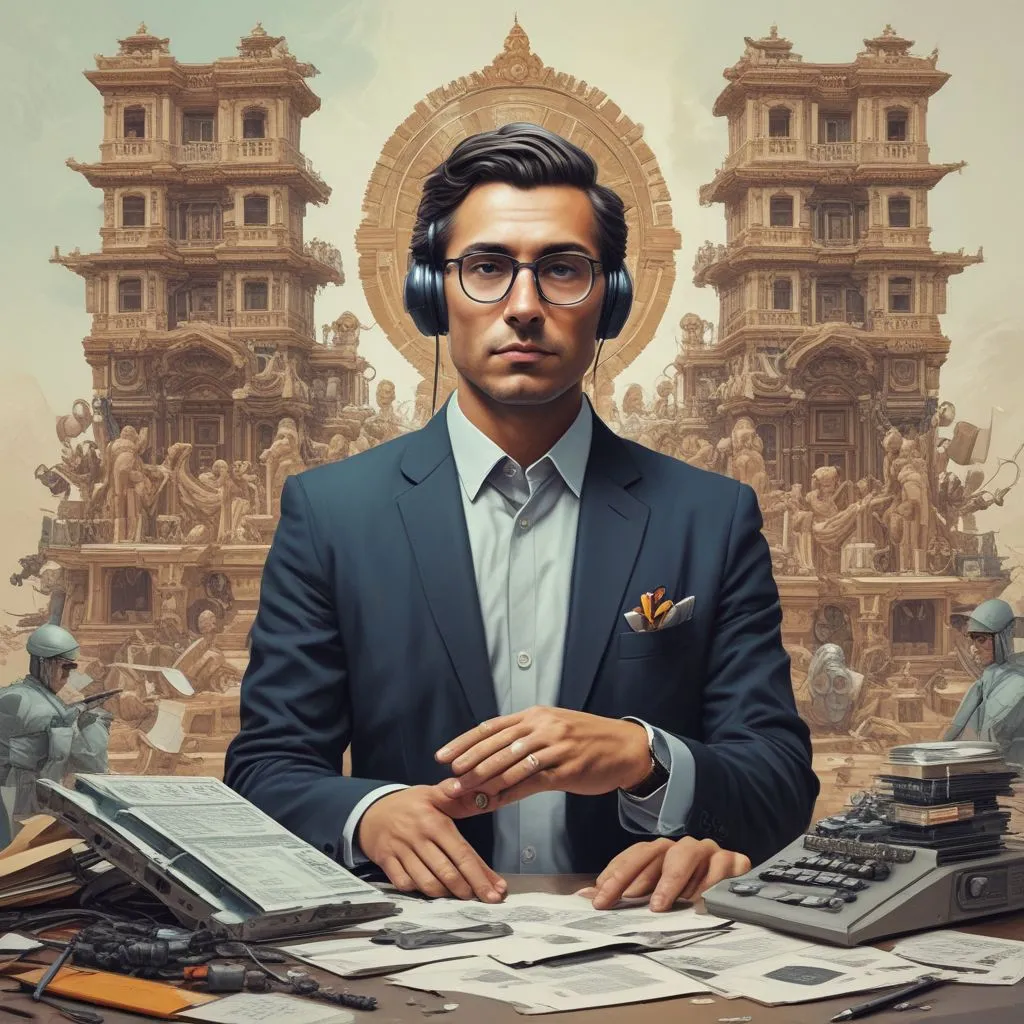 Split scene showing AI engineer, finance professional, psychologist, and designer in one collage, realistic style, modern India