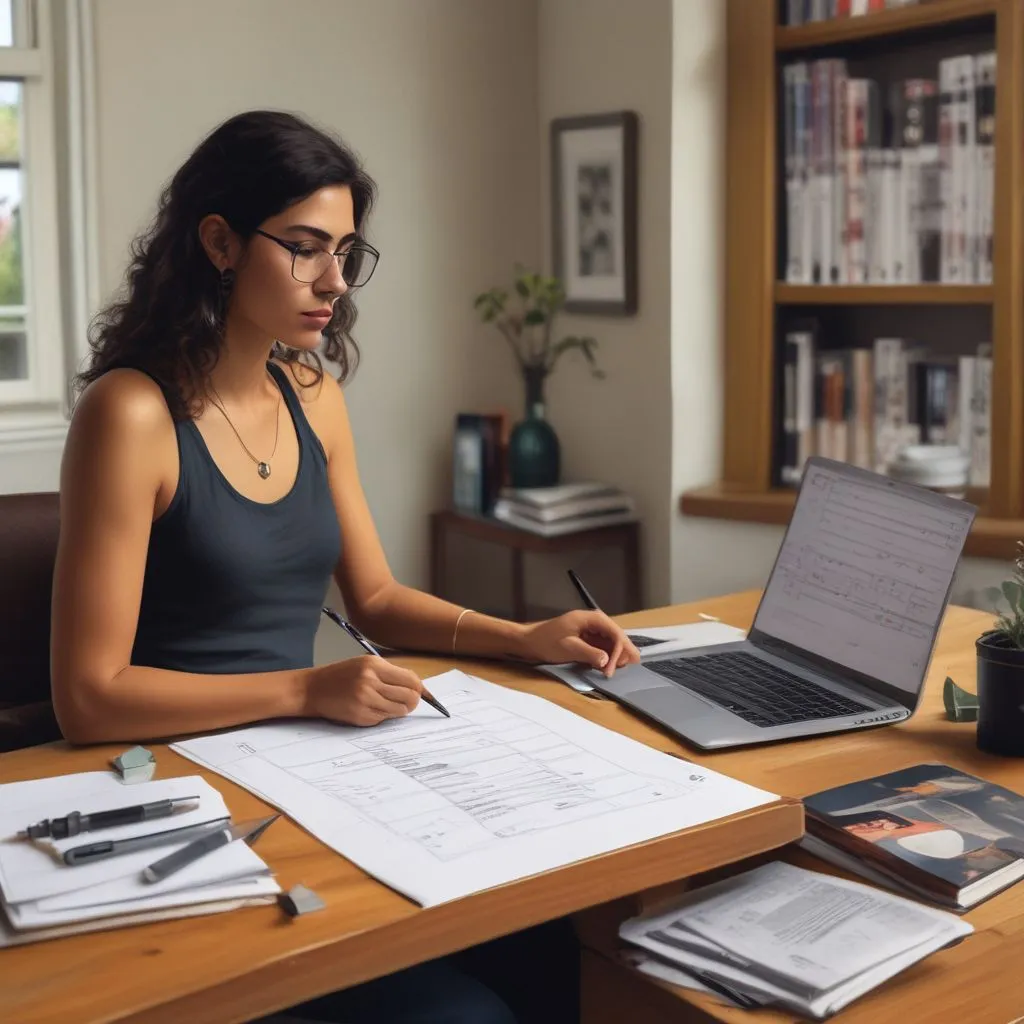 student comparing career options using a checklist scorecard on paper with laptop open, modern Indian home study environment, realistic photo
