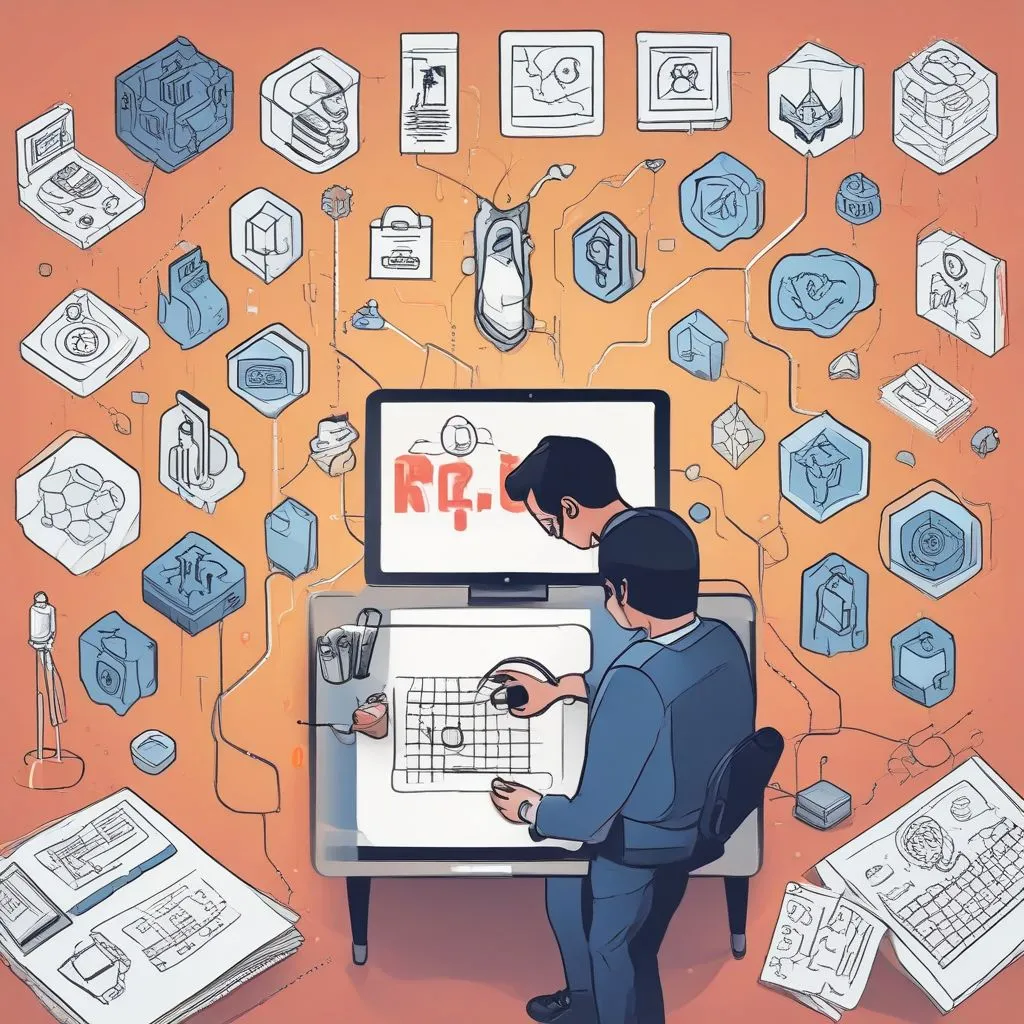 Student exploring career options on tablet with icons for AI, cybersecurity, design, healthcare, modern flat-lay desk, realistic photo, 16:9