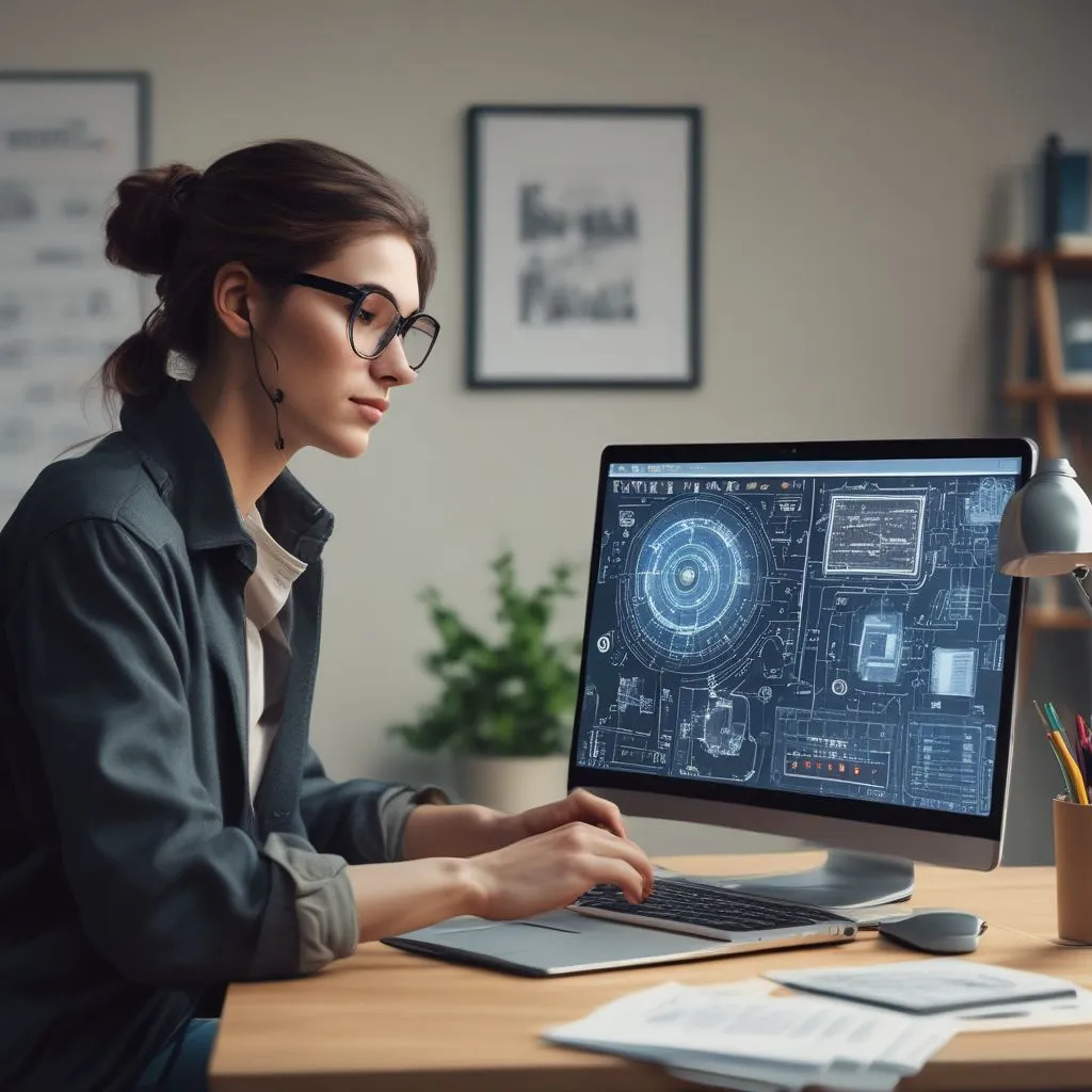 Student using laptop with AI tools and career roadmap on screen, modern study desk, realistic photo style