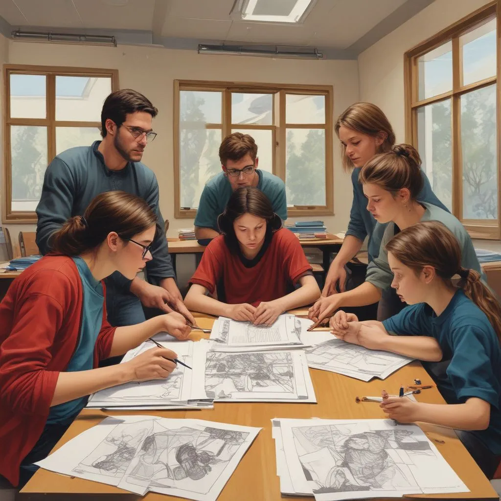 Students collaborating in a classroom
