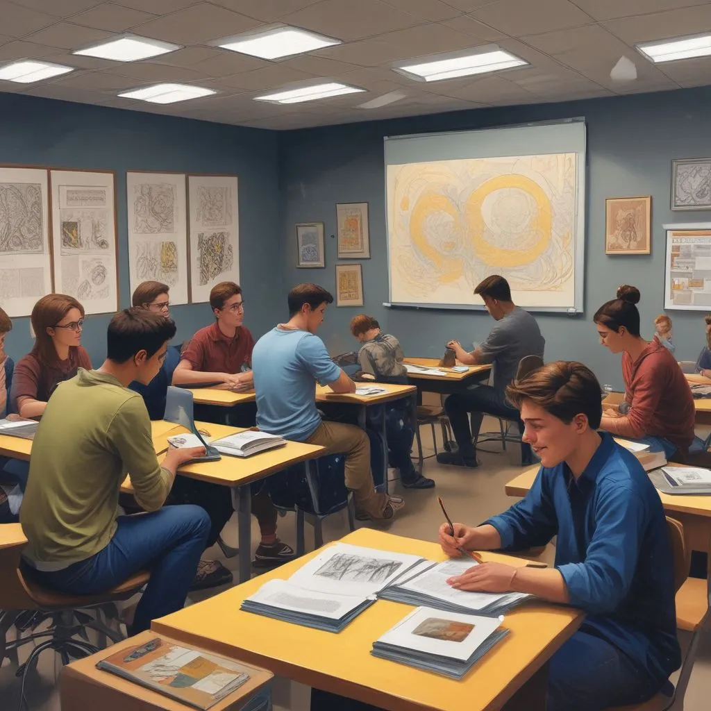 students collaborating in a modern classroom