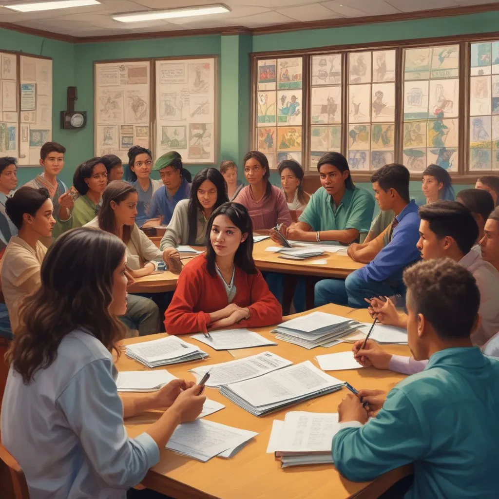 students engaged in a classroom discussion across cultures