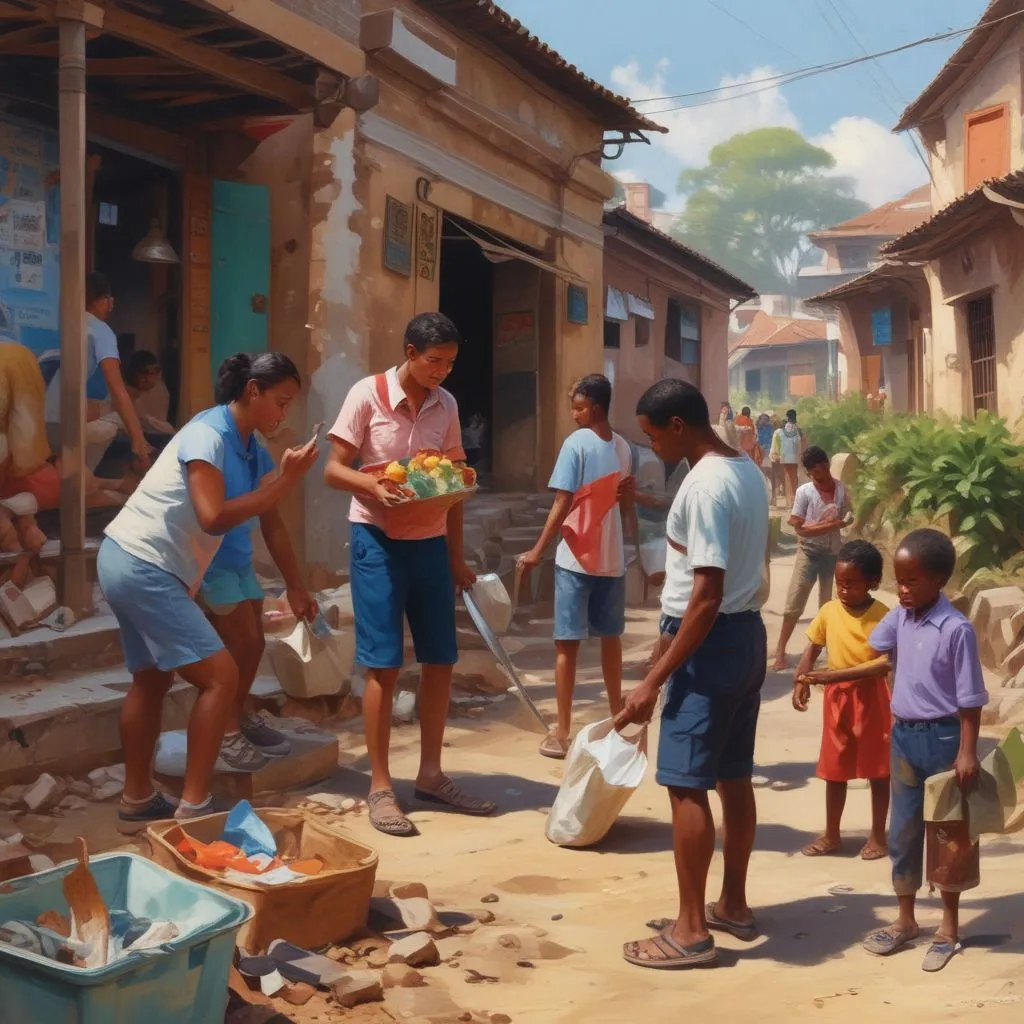 students engaging in community service abroad