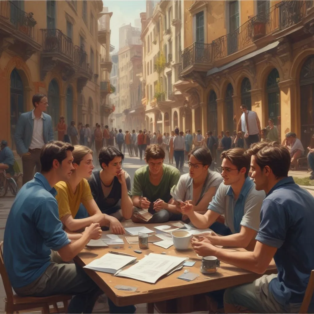 students engaging in group discussions in a foreign city