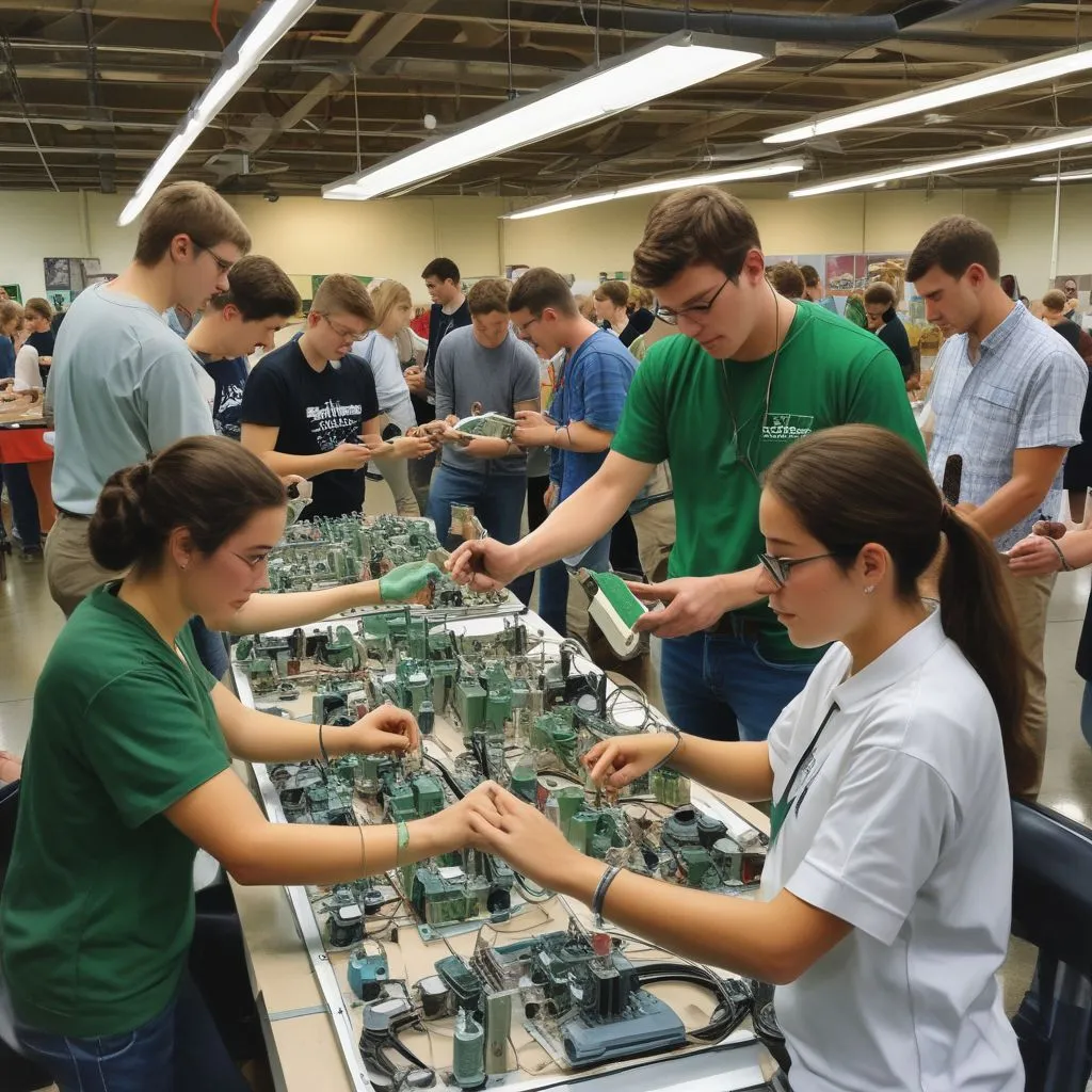 students participating in a hands-on green technology workshop