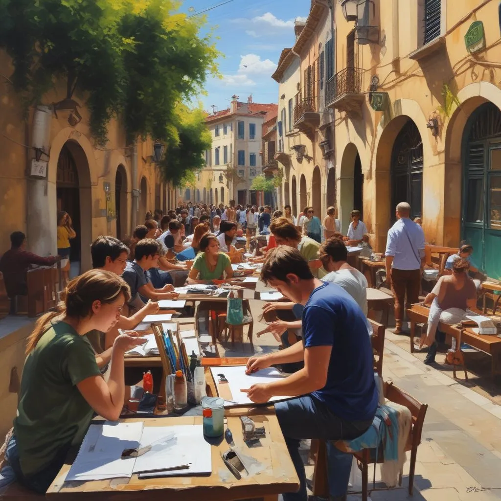 students participating in a local art workshop abroad