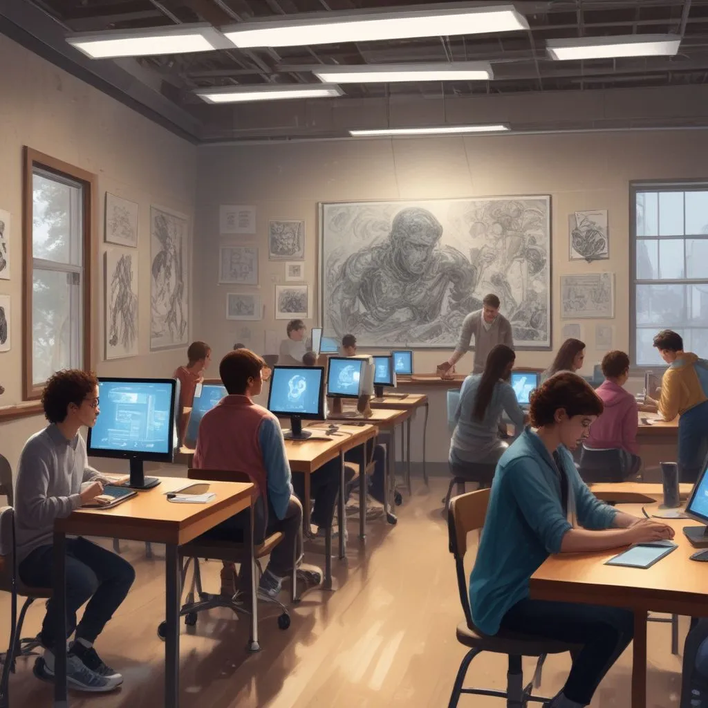 students using AI tools in a classroom setting