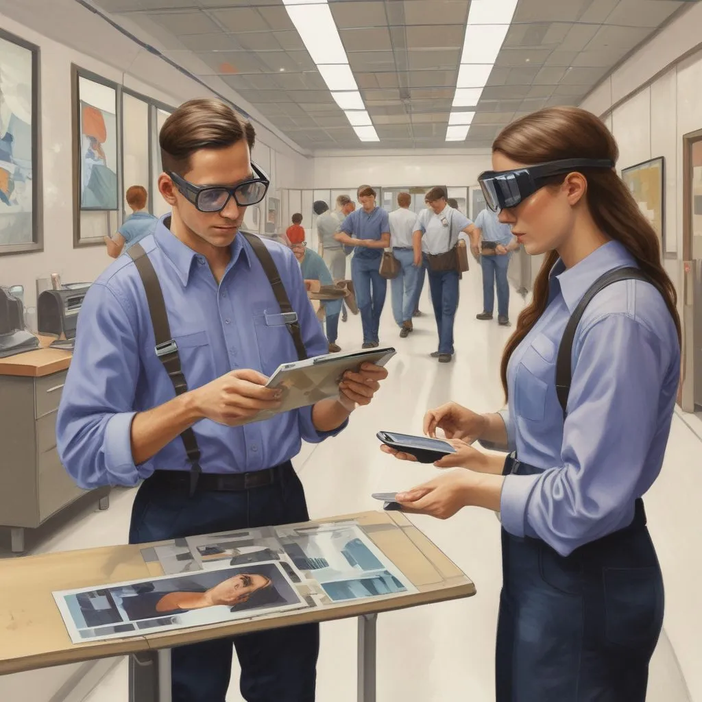 students using augmented reality in career training