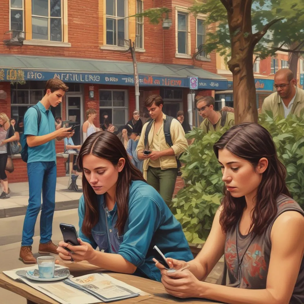students using smartphones to explore local culture