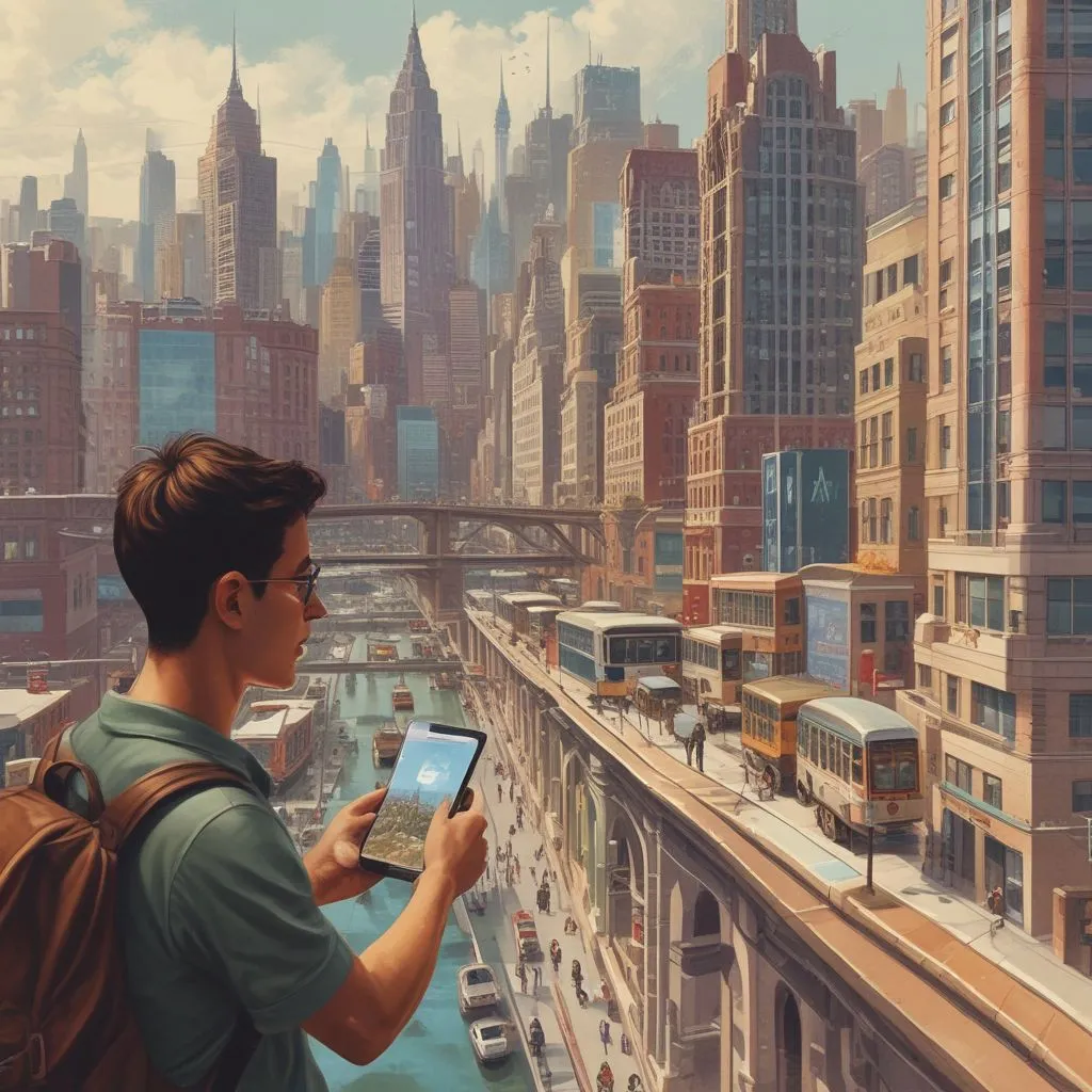 students using travel apps to navigate a new city