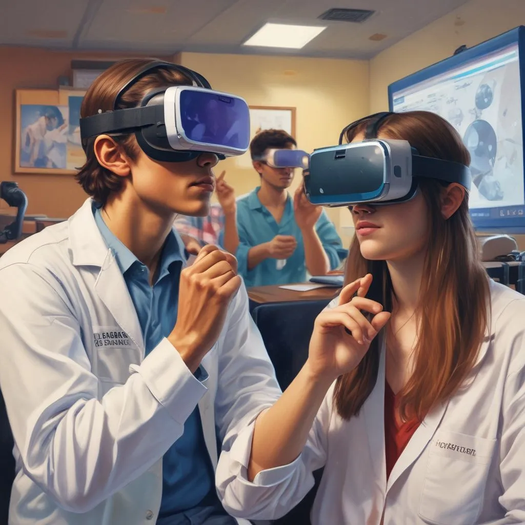 students using virtual reality in health education