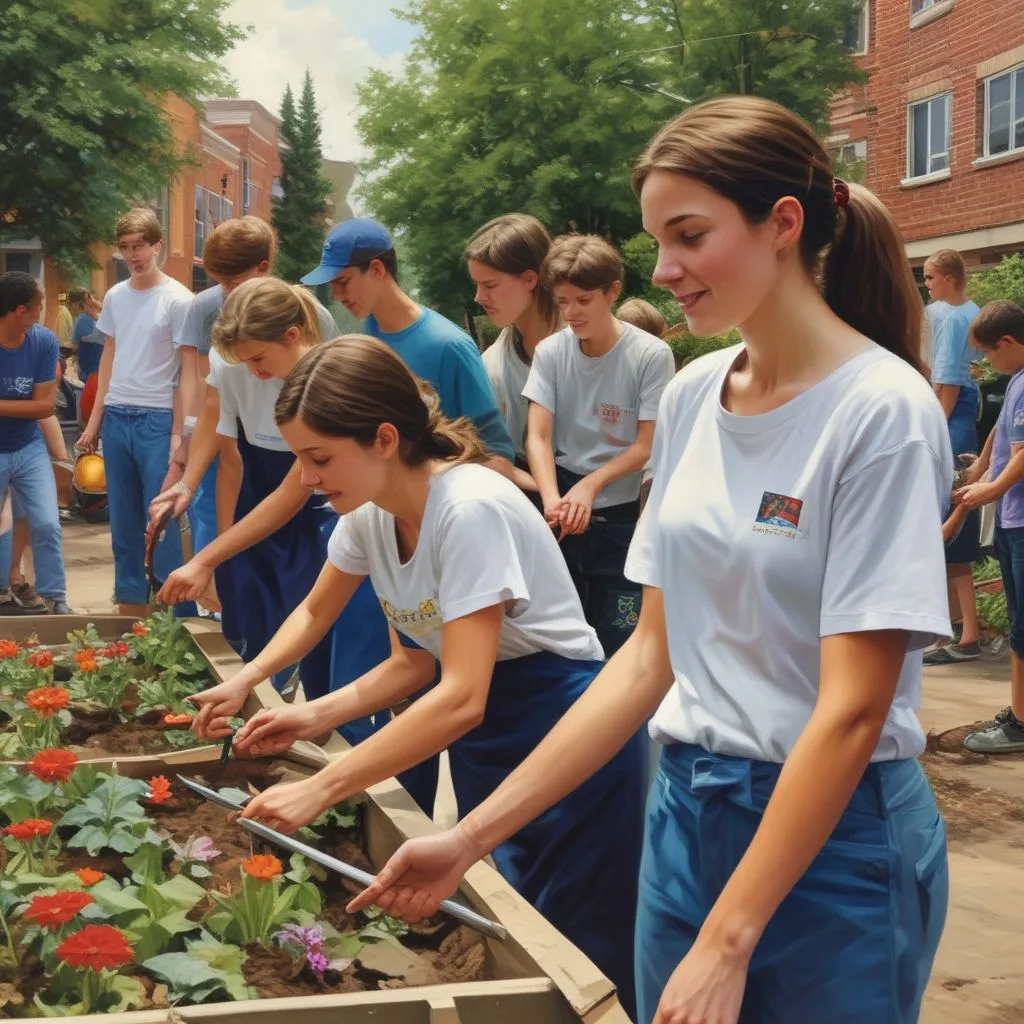 students volunteering in a local community project