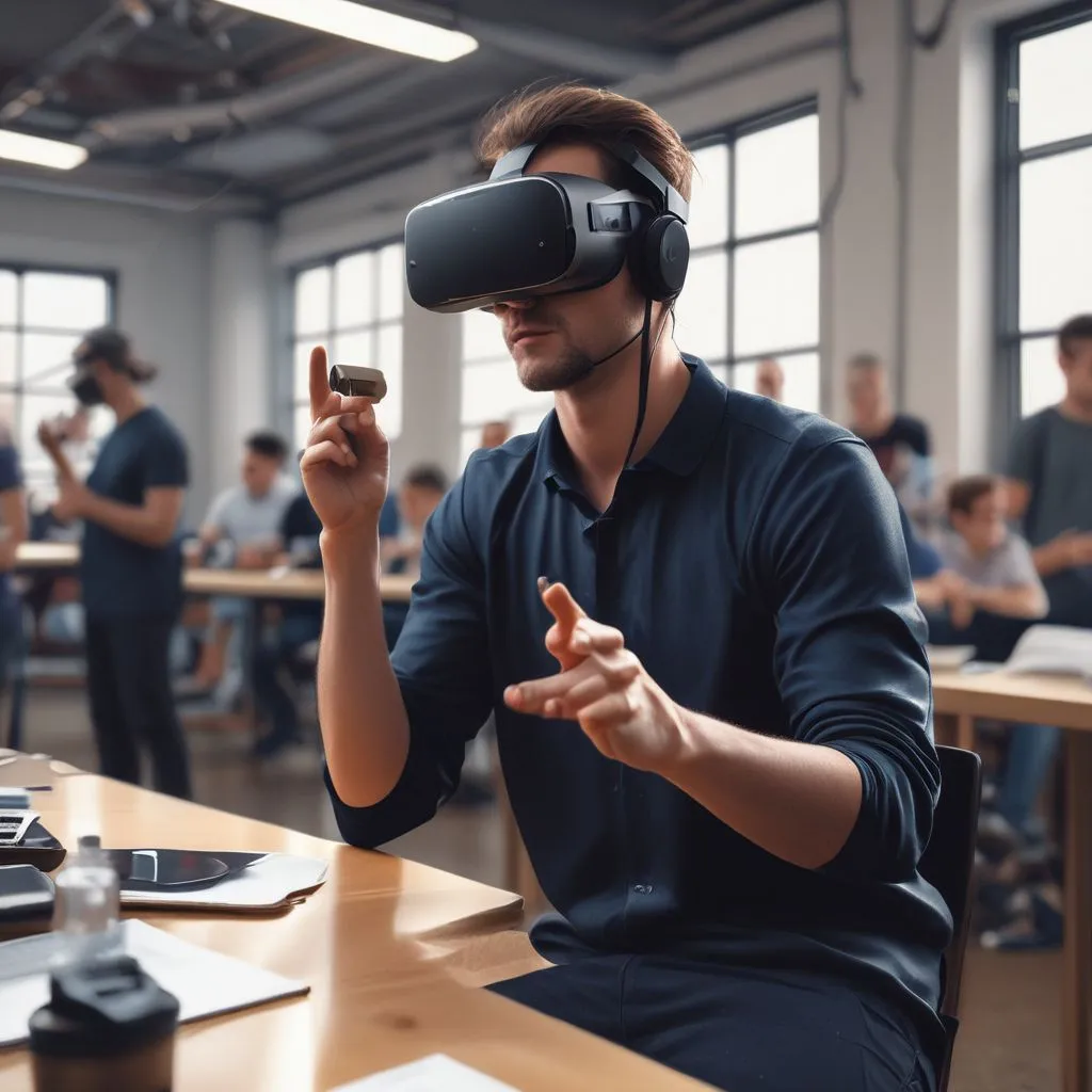 Virtual reality headset user engaging in training