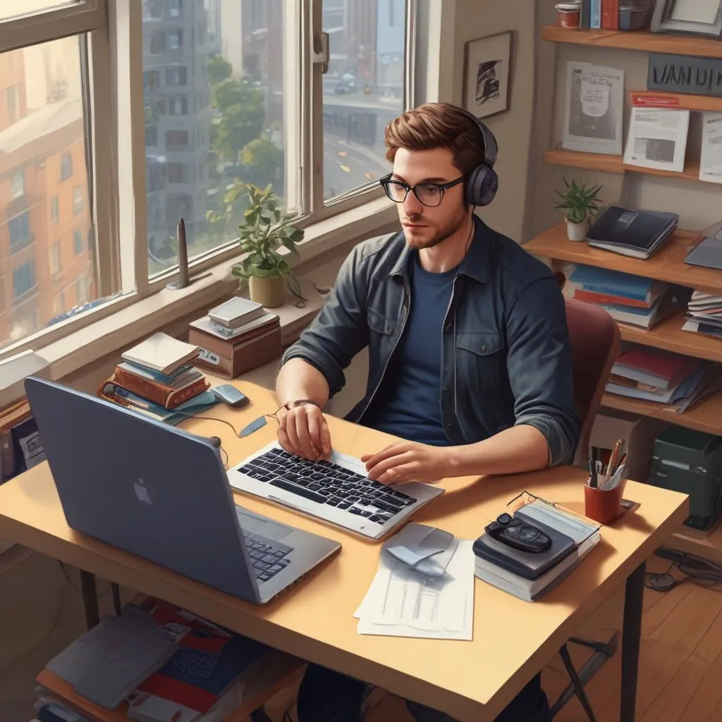 Young professional working remotely with tech tools