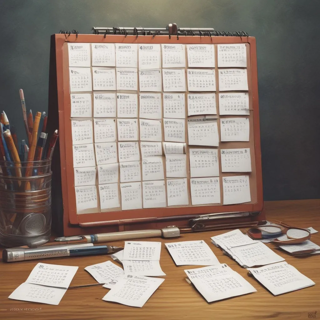 A calendar with reminder stickers for follow-up emails spaced one week apart