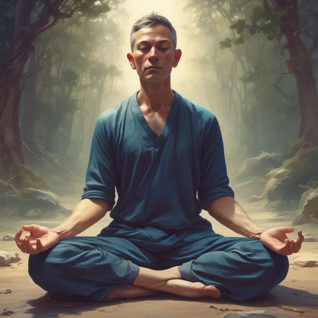 A calm person meditating or doing deep breathing exercises before a test