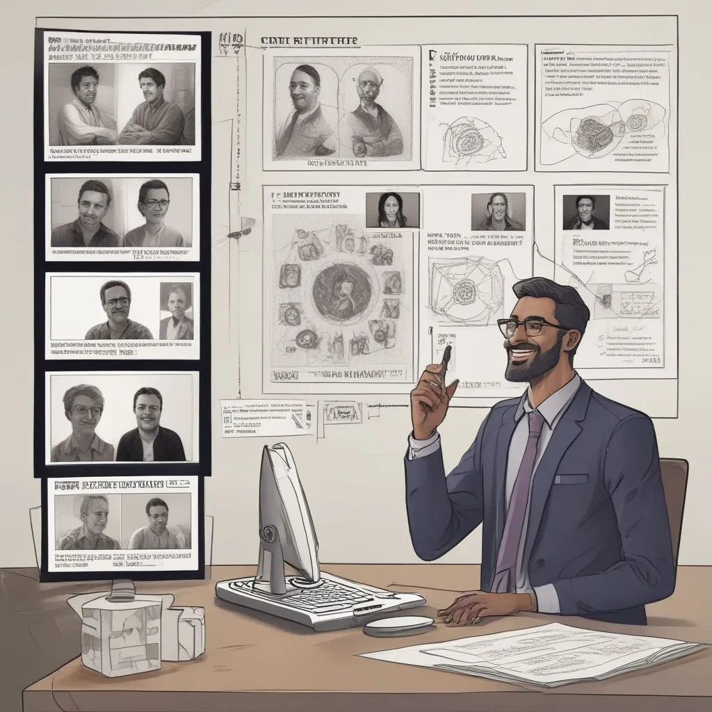 A candidate sharing screen with a portfolio PDF or a slide deck showing key achievements during a video call