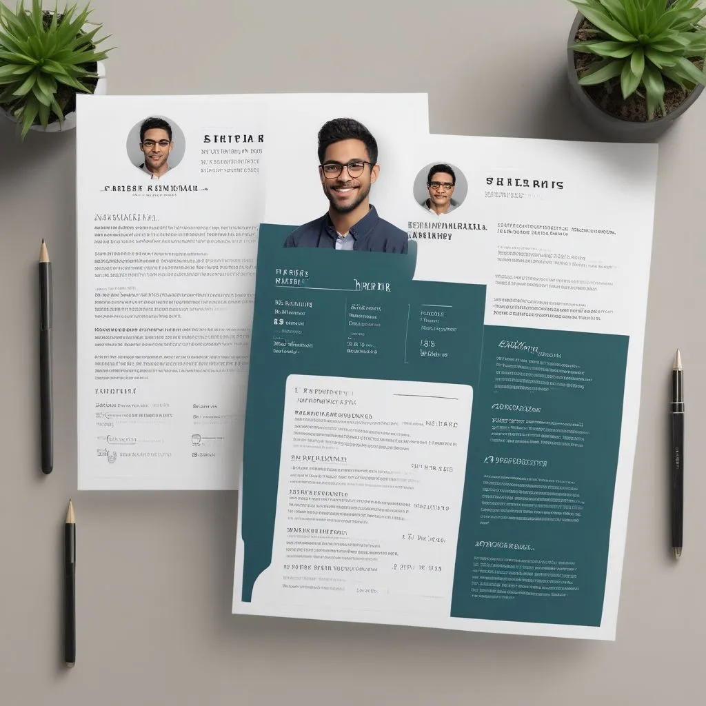 A clean, ATS-friendly resume template with a young Indian graduate's photo and skills highlighted, next to a laptop
